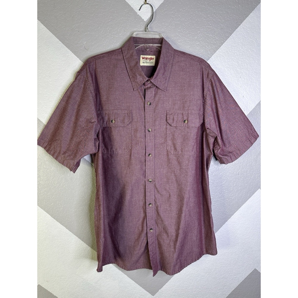 Wrangler Authentic Mens Heather Red Button-Down Shirt Short Sleeve Size Large